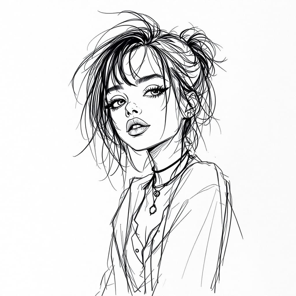 AI generated: FLUX prompt: sketch, minimalist line art drawing of a punk girl... (FLUX - FLUX)