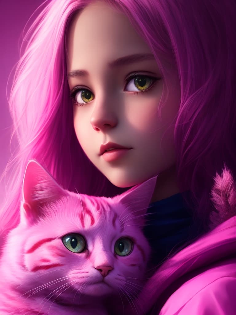 AI generated: Midjourney prompt: cat and girl, pink, cinematic, 4k, details, super (Midjourney - Concept Art)