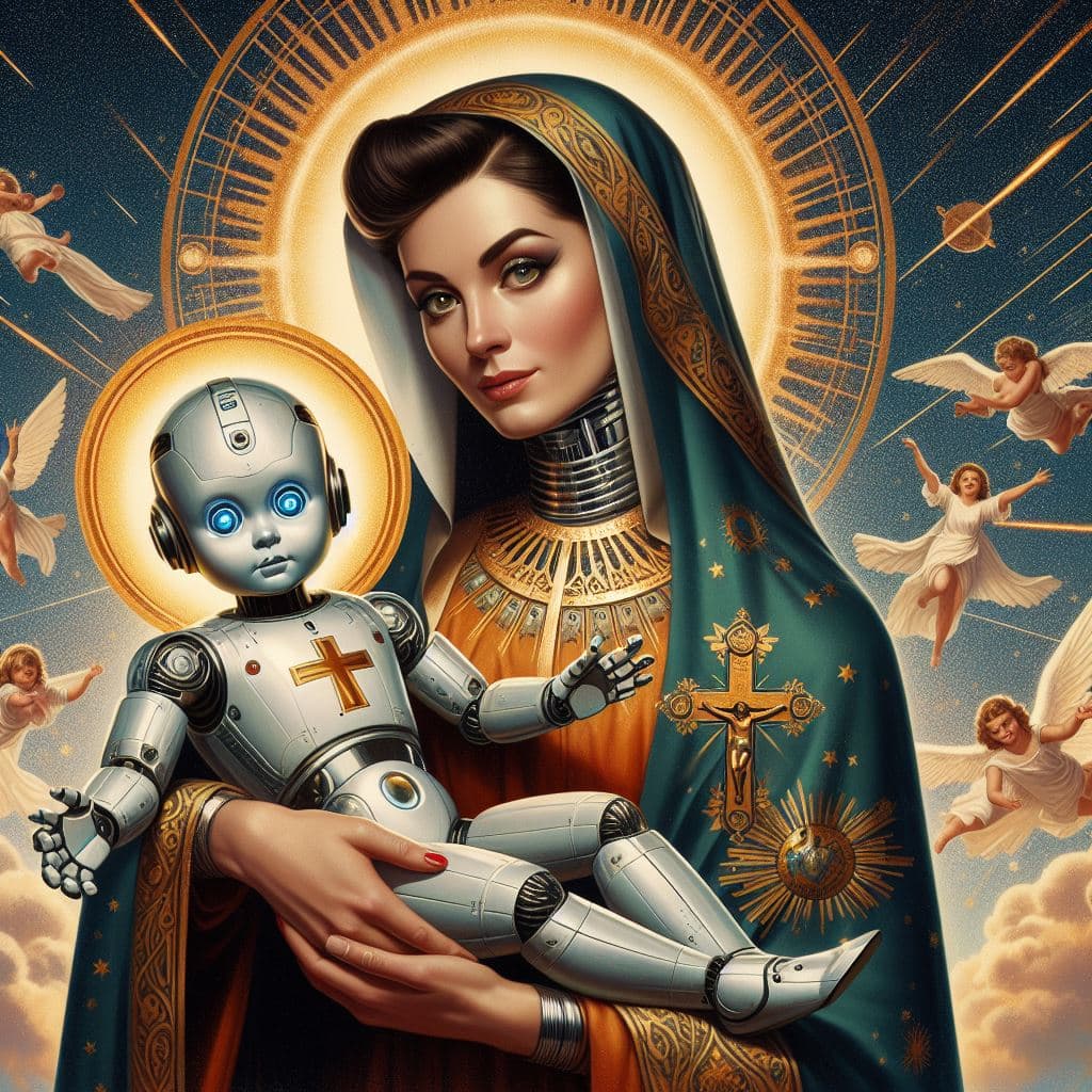 AI generated: DALL·E prompt: A human mother dressed as a saint inspired by Cath... (DALL·E - Portraits)