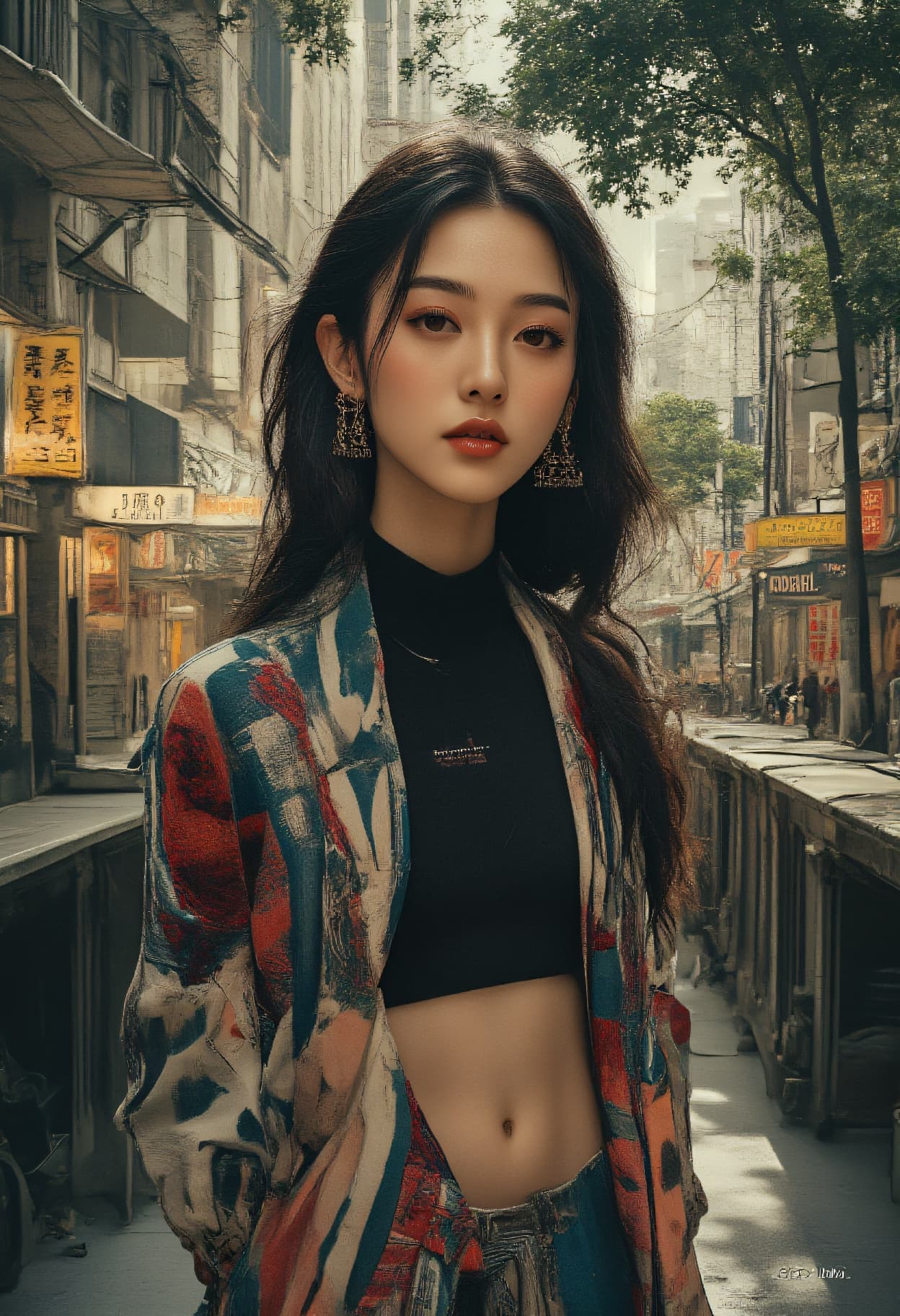صورة مولدة بالذكاء الاصطناعي: FLUX prompt: large format, Street fashion shot from a distance ... (نموذج FLUX - أزياء وموضة)