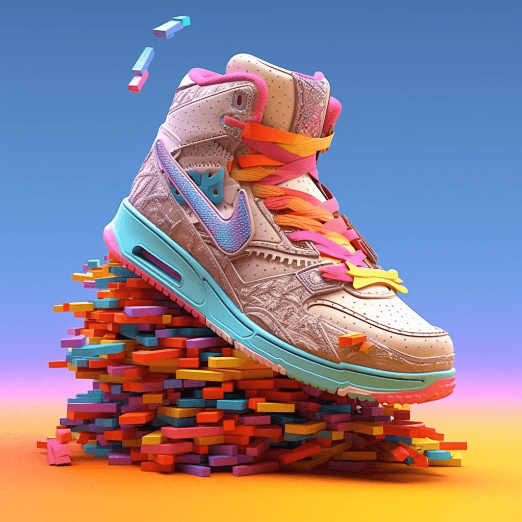 صورة مولدة بالذكاء الاصطناعي: Midjourney prompt: sneakers in the style of Nike Airs made of dried f... (نموذج Midjourney - Fashion)