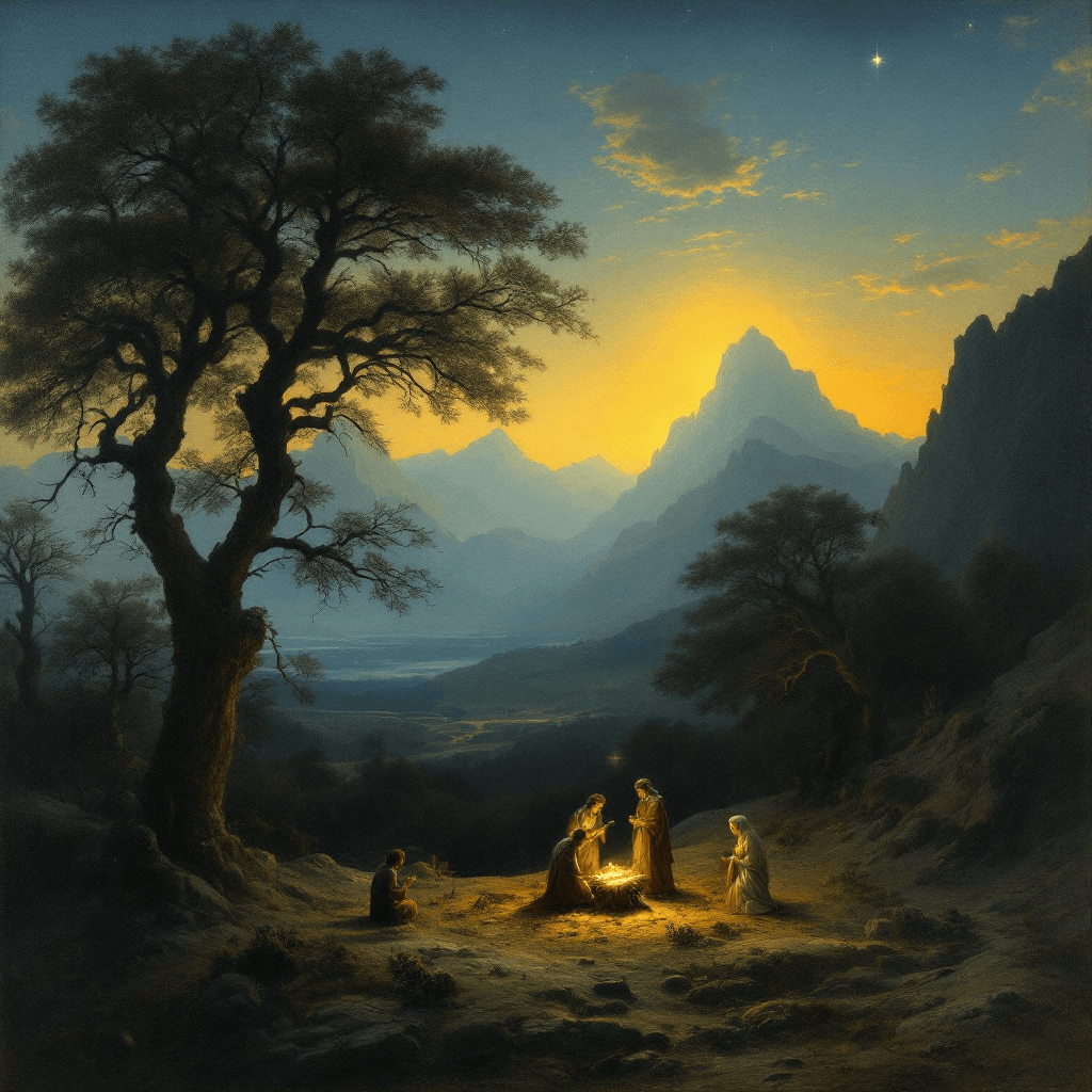 AI generated: FLUX prompt: A nativity scene painted by Caspar David Friedrich... (FLUX - FLUX)