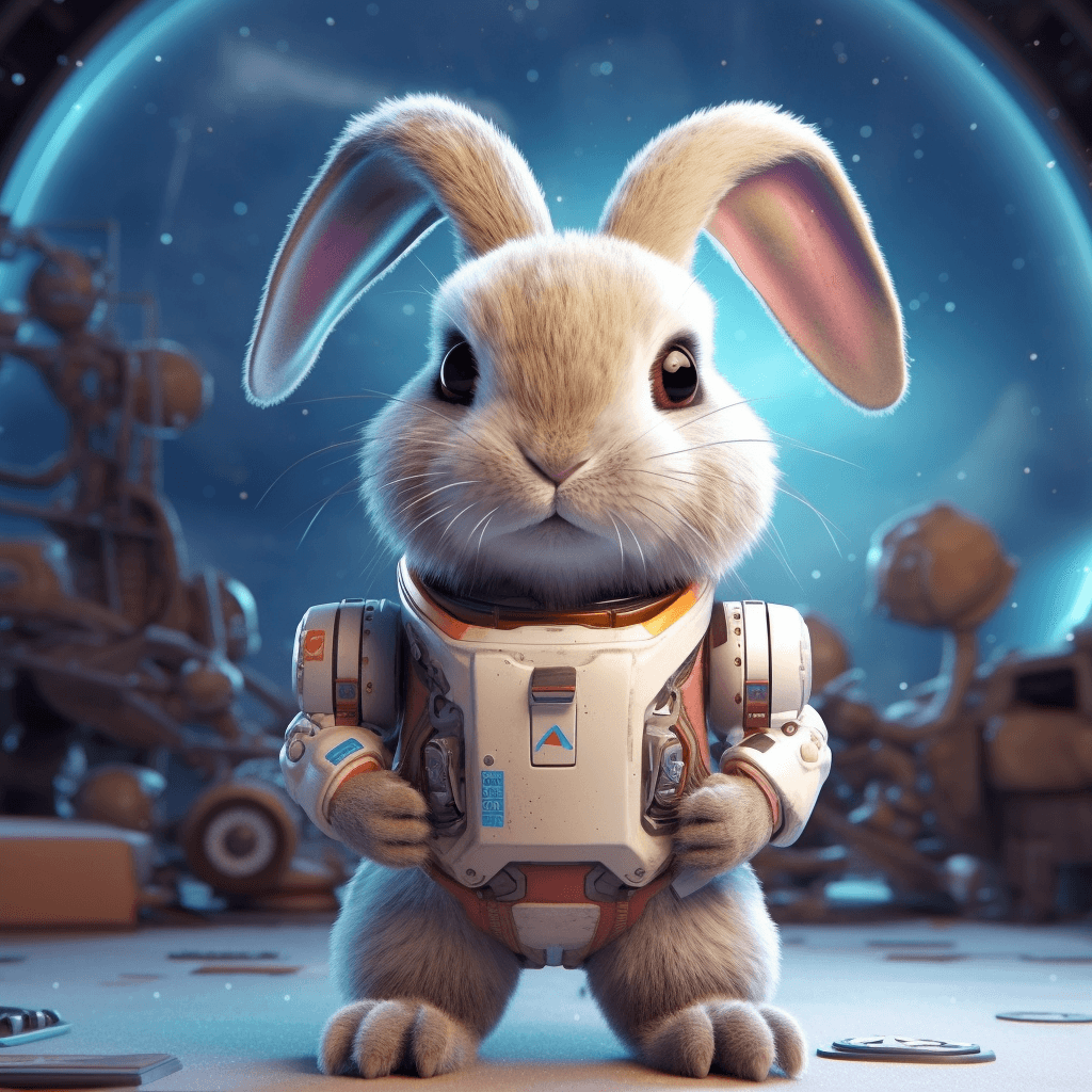صورة مولدة بالذكاء الاصطناعي: Space bunny ready for the adventure ! (نموذج Midjourney - Character Design)