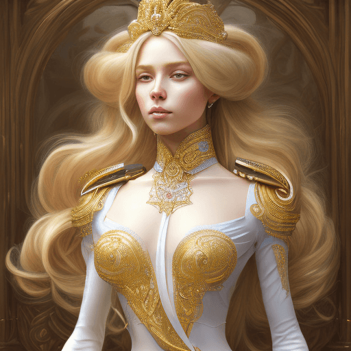 صورة مولدة بالذكاء الاصطناعي: Openjourney prompt: portrait of a humanoid princess with long blonde h... (نموذج Openjourney - Portraits)