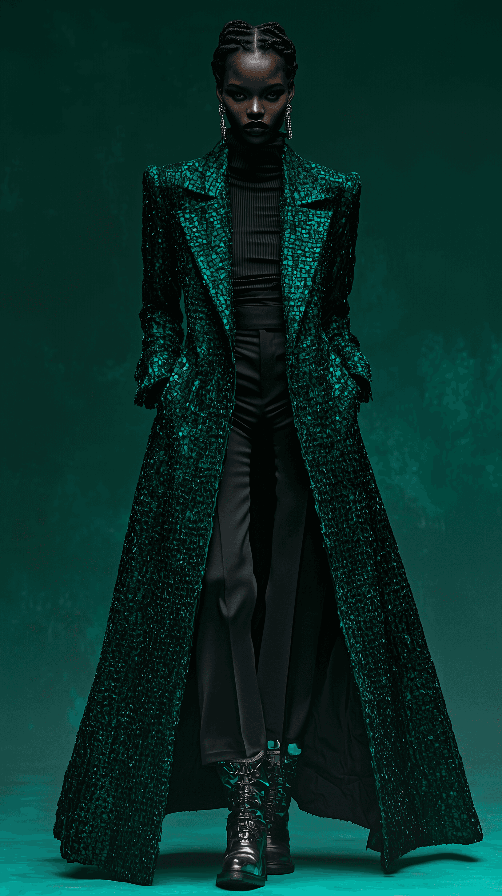 صورة مولدة بالذكاء الاصطناعي: Midjourney prompt: fashion portrait, full body, front view, woman wea... (نموذج Midjourney - أزياء وموضة)