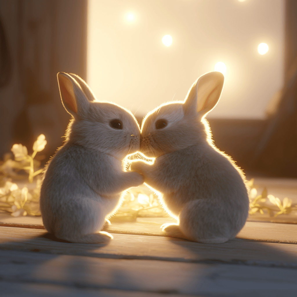 AI generated: Bunnies kissing (Midjourney - Character Design)