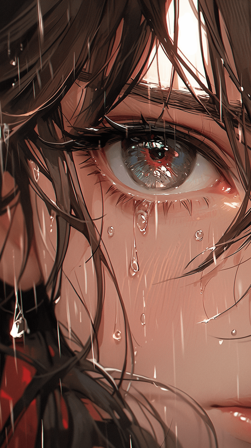 صورة مولدة بالذكاء الاصطناعي: Midjourney prompt: Close-up of a woman's face facing the camera, tear... (نموذج Midjourney - Anime)