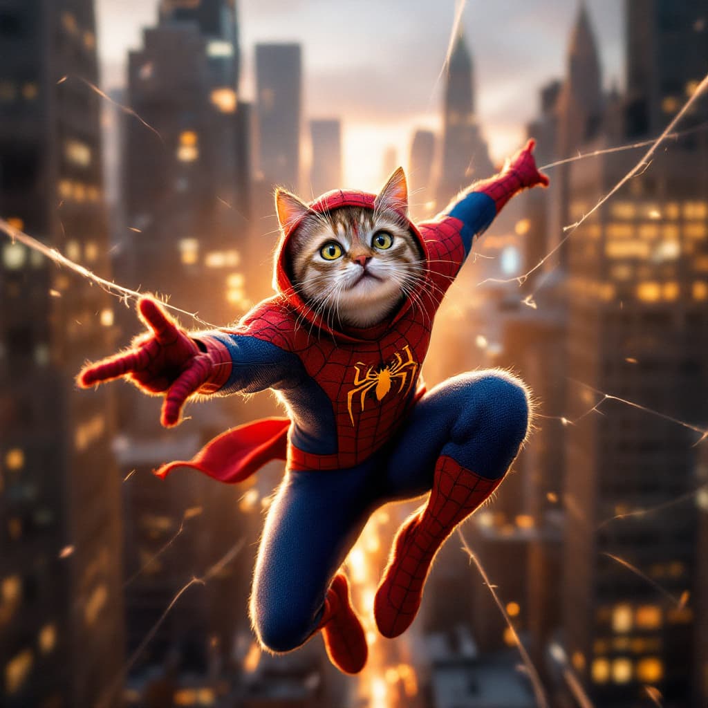 صورة مولدة بالذكاء الاصطناعي: FLUX prompt: spider cat, superhero cat dressed in spiderman cos... (نموذج FLUX - FLUX)