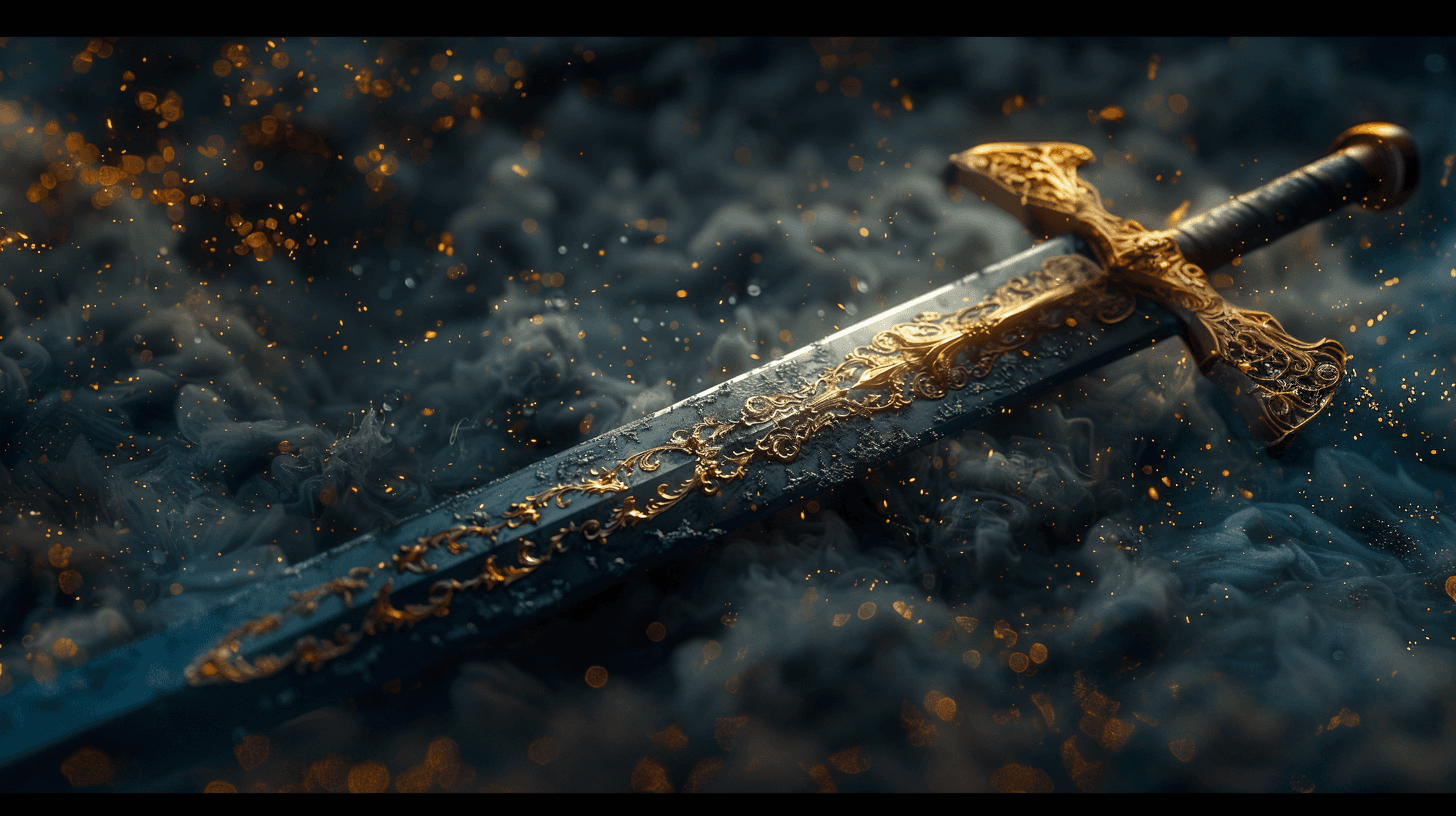 صورة مولدة بالذكاء الاصطناعي: Midjourney prompt: close-up view of a knight wielding a long black sw... (نموذج Midjourney - Photography)