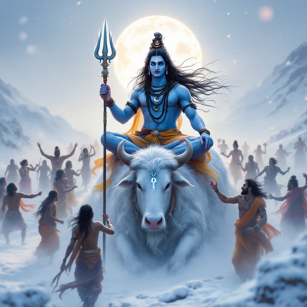 صورة مولدة بالذكاء الاصطناعي: FLUX prompt: Time : evening time Lord Shiva, in his majestic ... (نموذج FLUX - FLUX)