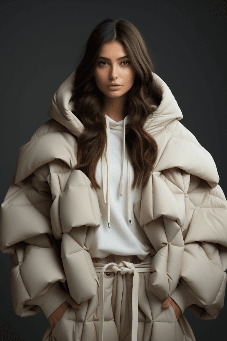 صورة مولدة بالذكاء الاصطناعي: طلب Midjourney: امرأة تقف أمام خلفية بيج... (نموذج Midjourney - أزياء وموضة)