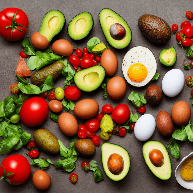 صورة مولدة بالذكاء الاصطناعي: Stable Diffusion prompt: very healthy food plate with avocados, tomatoes, e... (نموذج Stable Diffusion - Stable Diffusion)