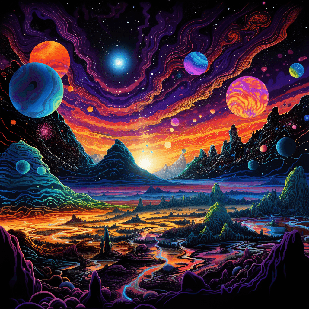 صورة مولدة بالذكاء الاصطناعي: Black light art (نموذج Midjourney - Concept Art)