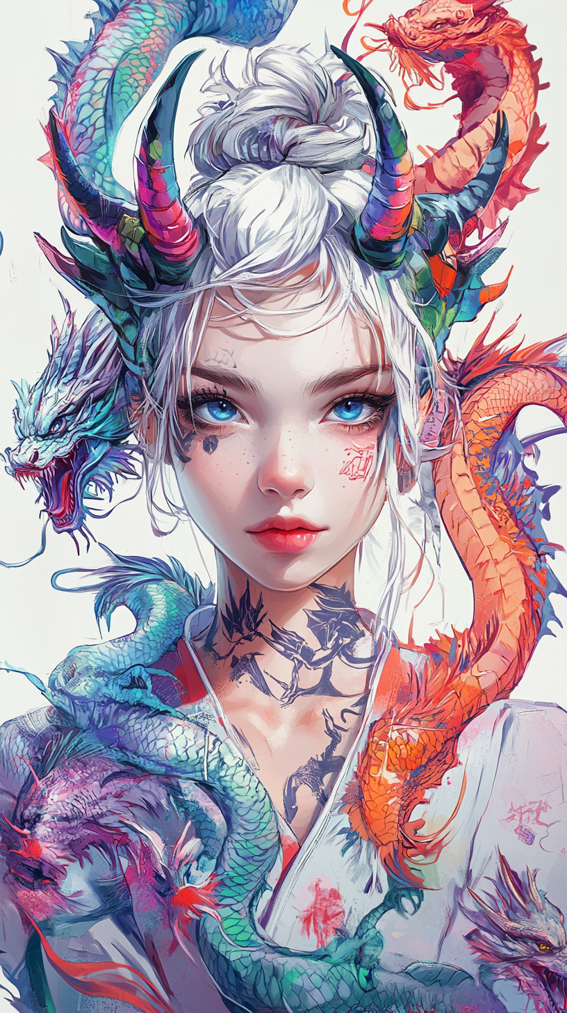 Girl with Dragon - Midjourney