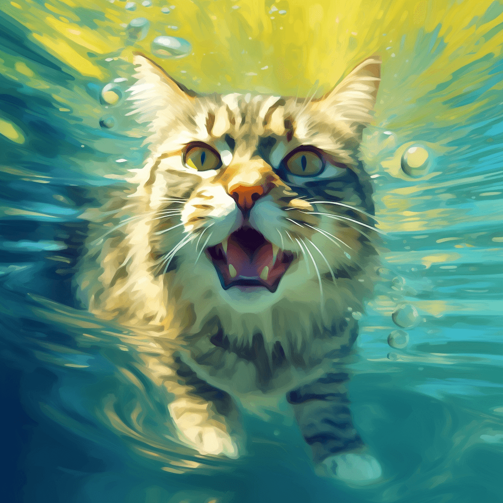 صورة مولدة بالذكاء الاصطناعي: Midjourney prompt: cat under water (نموذج Midjourney - Photography)