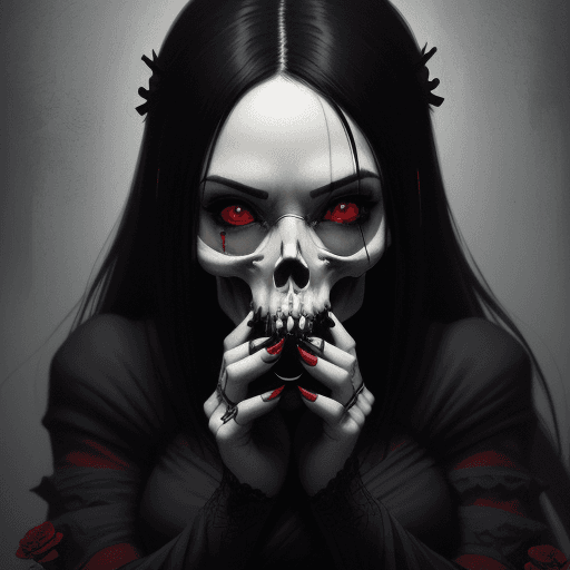 صورة مولدة بالذكاء الاصطناعي: DreamShaper prompt: an image of a woman kissing a skull, in the style ... (نموذج DreamShaper - DreamShaper)