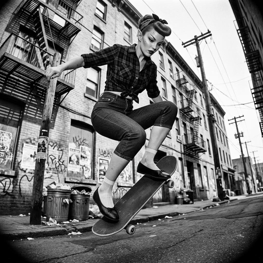صورة مولدة بالذكاء الاصطناعي: Nano Banana prompt: Action cam, dynamic tilt view, pro alien skate bo... (نموذج Nano Banana - Nano Banana)