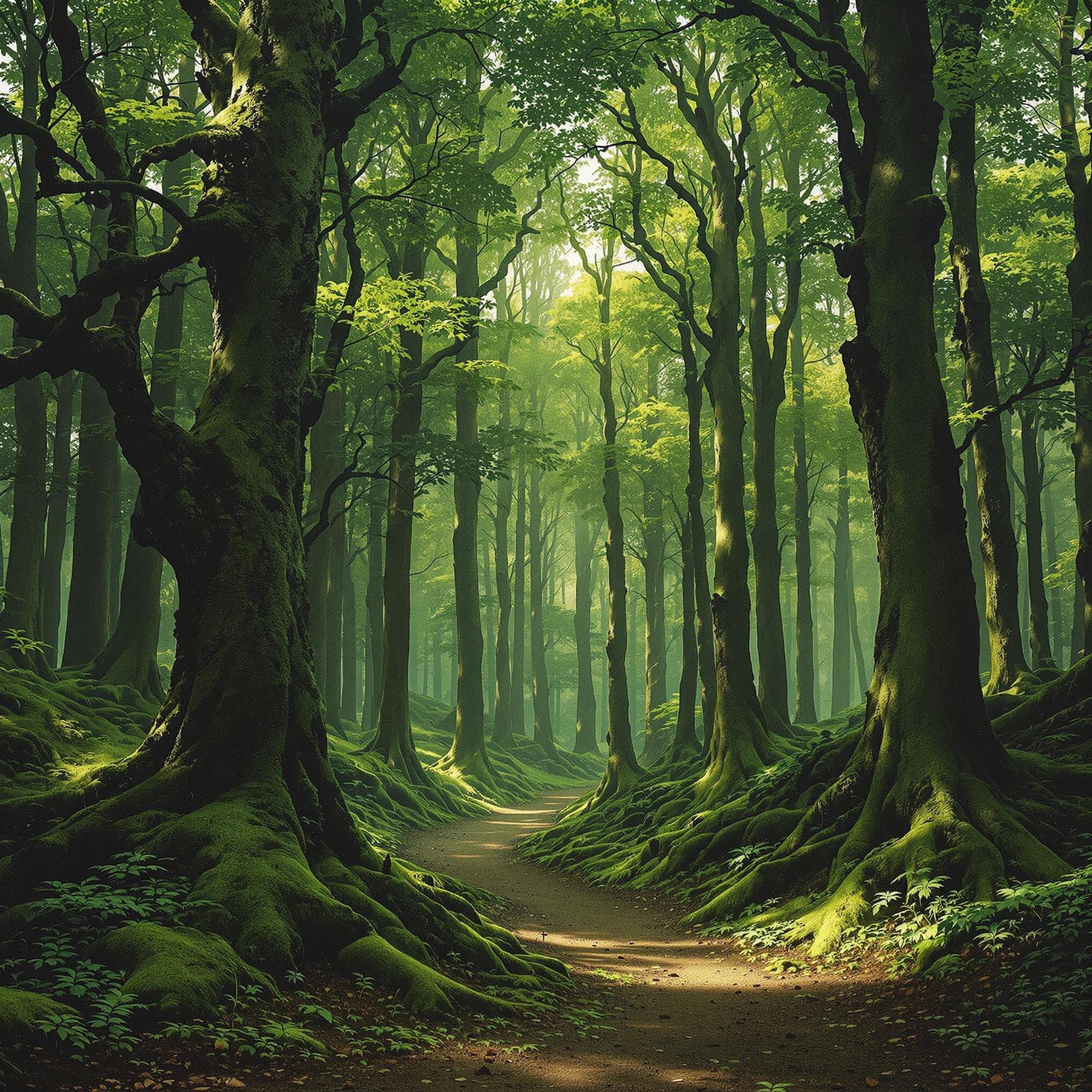AI generated: FLUX prompt: A lush, green forest with tall trees and a soft, l... (FLUX - FLUX)