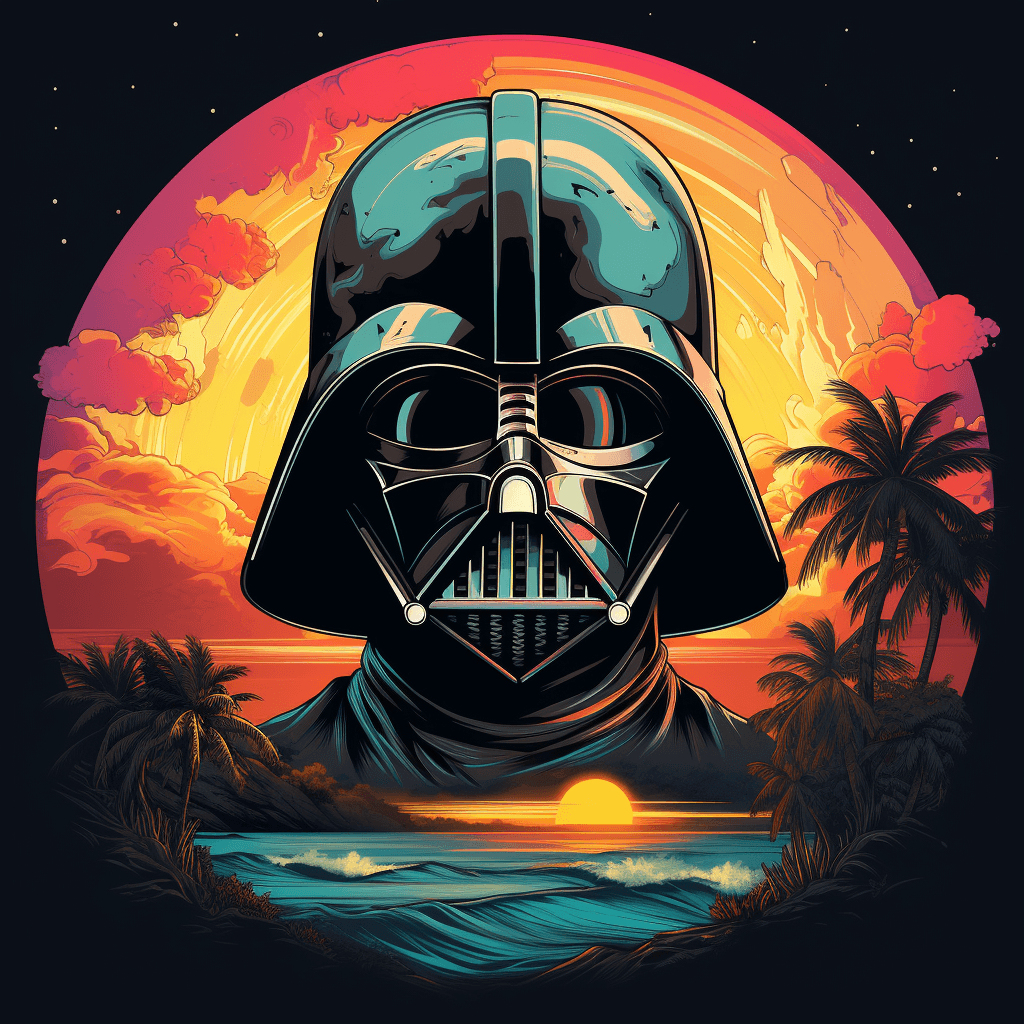 صورة مولدة بالذكاء الاصطناعي: Midjourney prompt: tshirt logo design vector, darth vader synthwave, ... (نموذج Midjourney - Logo Icon Design)