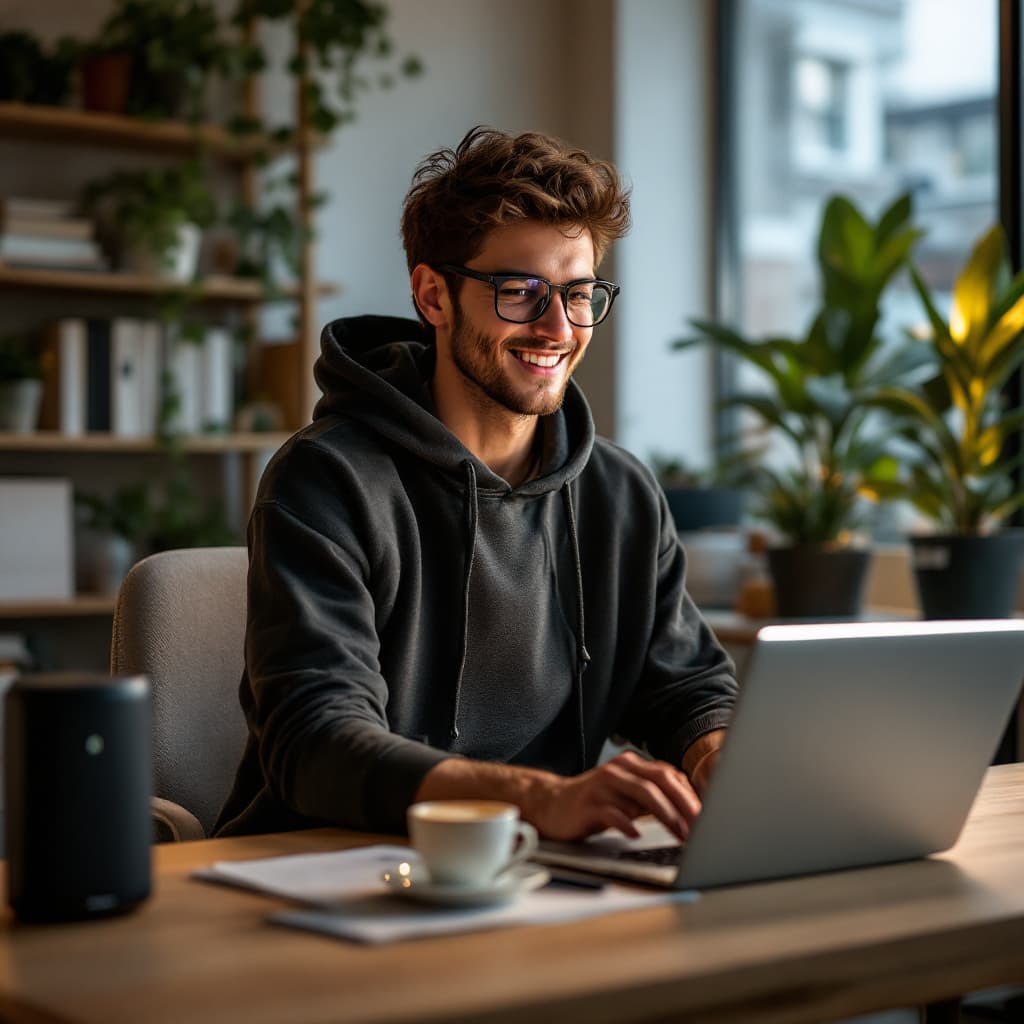 AI generated: FLUX prompt: A young tech bro in his modern home office, workin... (FLUX - FLUX)