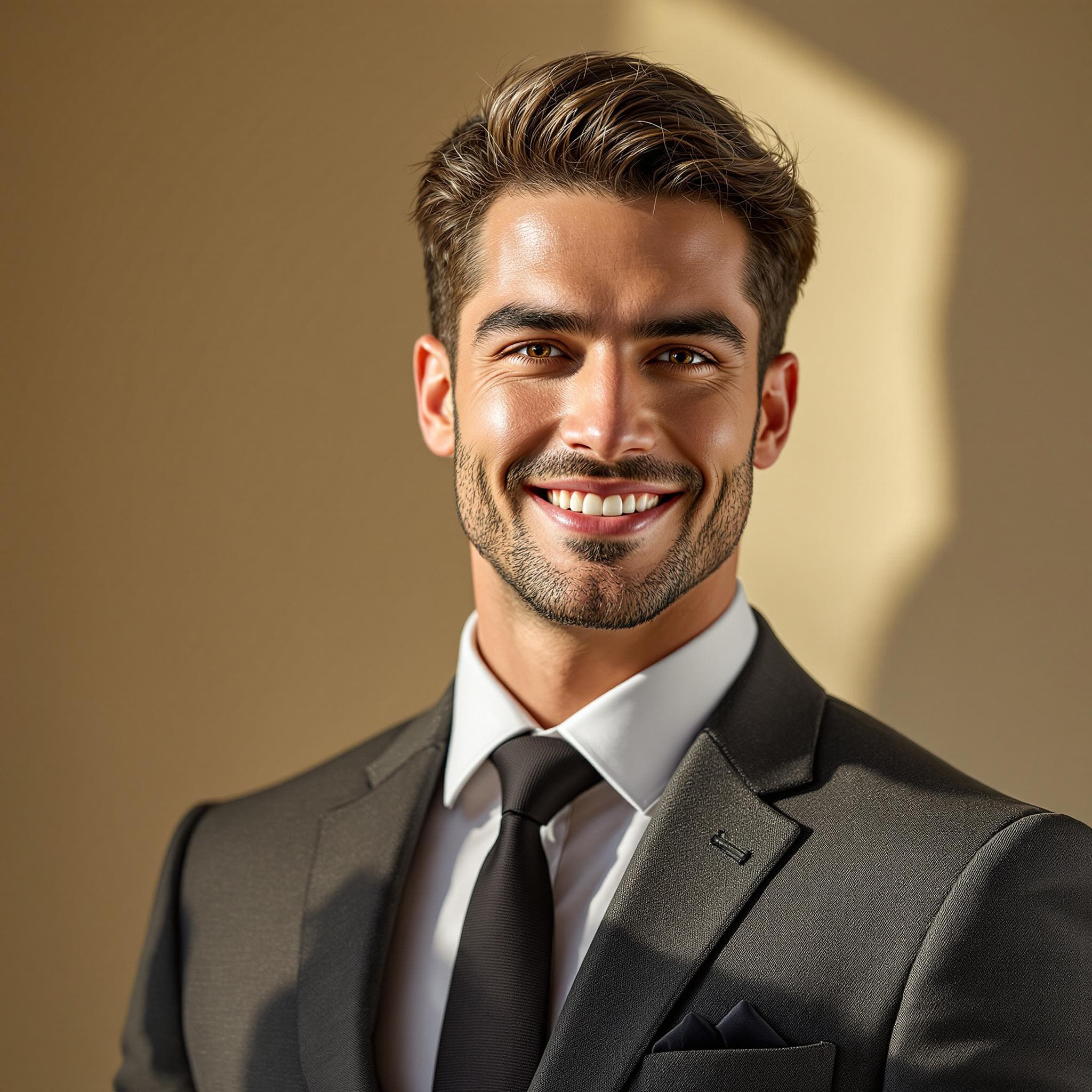 صورة مولدة بالذكاء الاصطناعي: FLUX prompt: A charismatic young man with chiseled features an... (نموذج FLUX - FLUX)