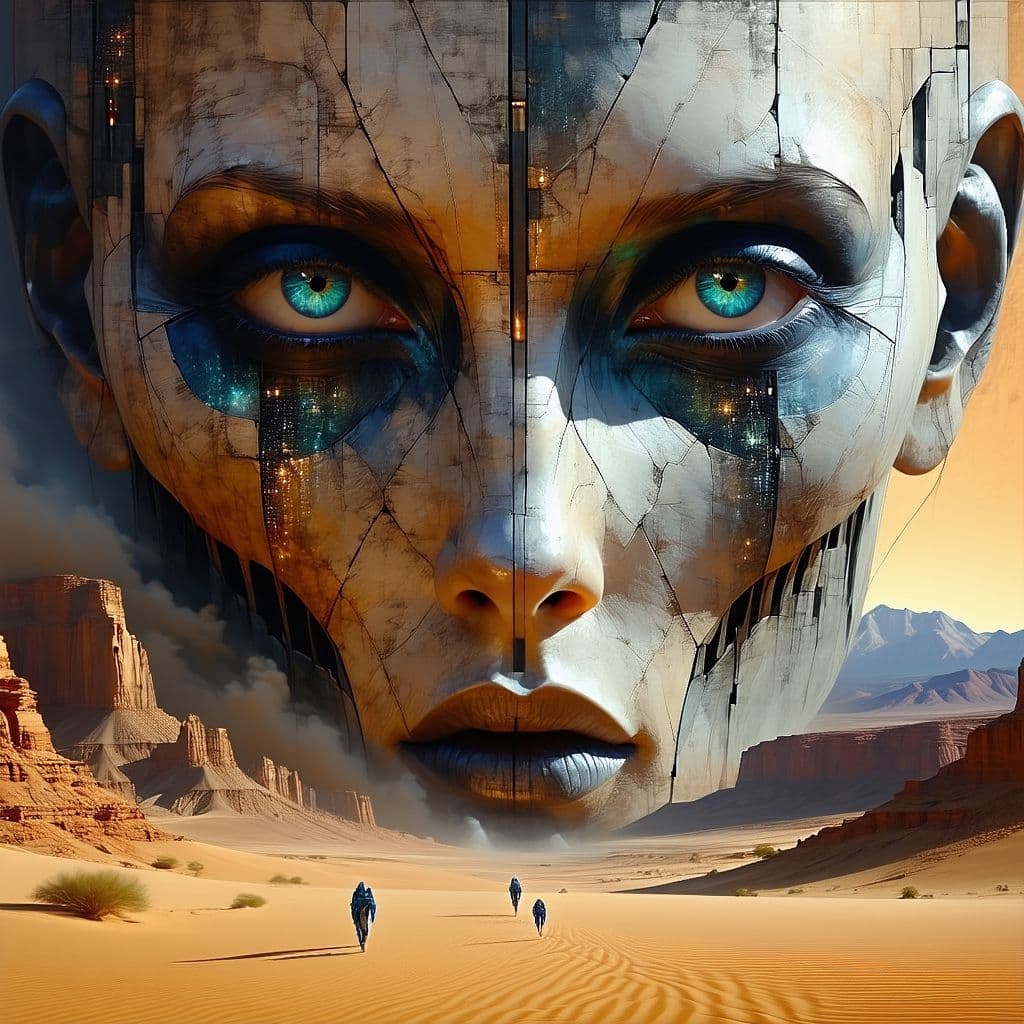 صورة مولدة بالذكاء الاصطناعي: Stable Diffusion prompt: large humanoid face with detailed and complex faci... (نموذج Stable Diffusion - Stable Diffusion)