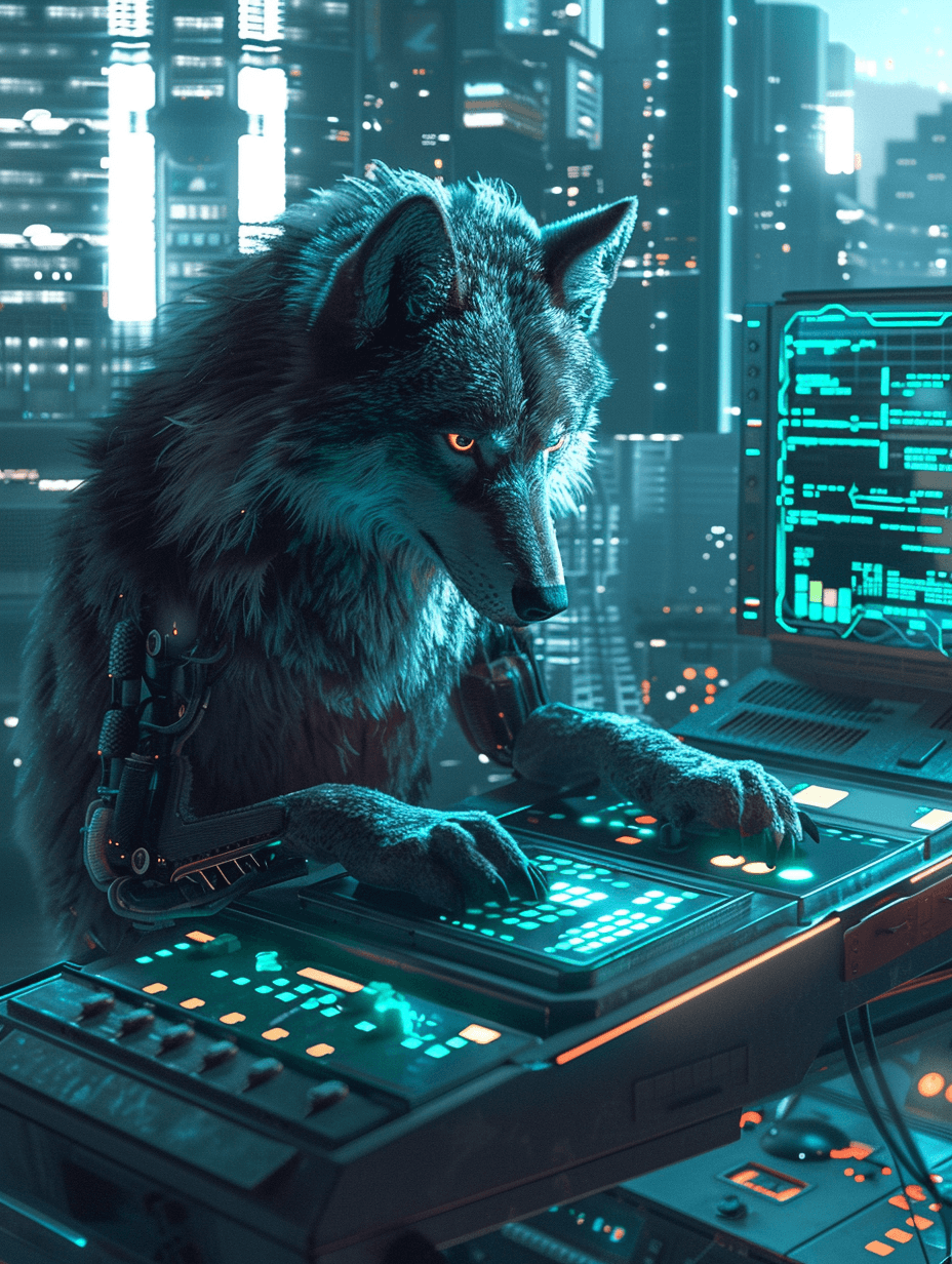 صورة مولدة بالذكاء الاصطناعي: a cybernetic wolf (نموذج Midjourney - Concept Art)