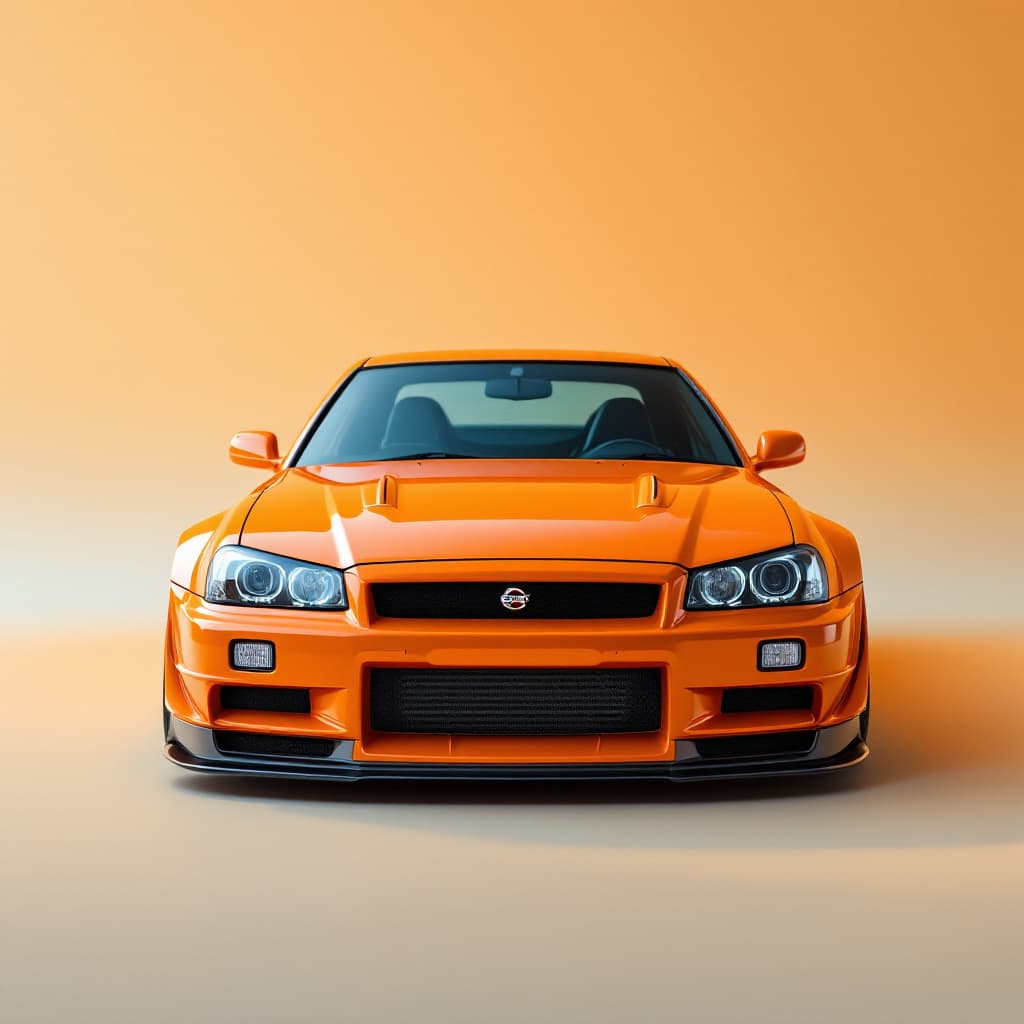 AI generated: FLUX prompt: Orange glitter Nissan GTR r34, Front face only, st... (FLUX - FLUX)