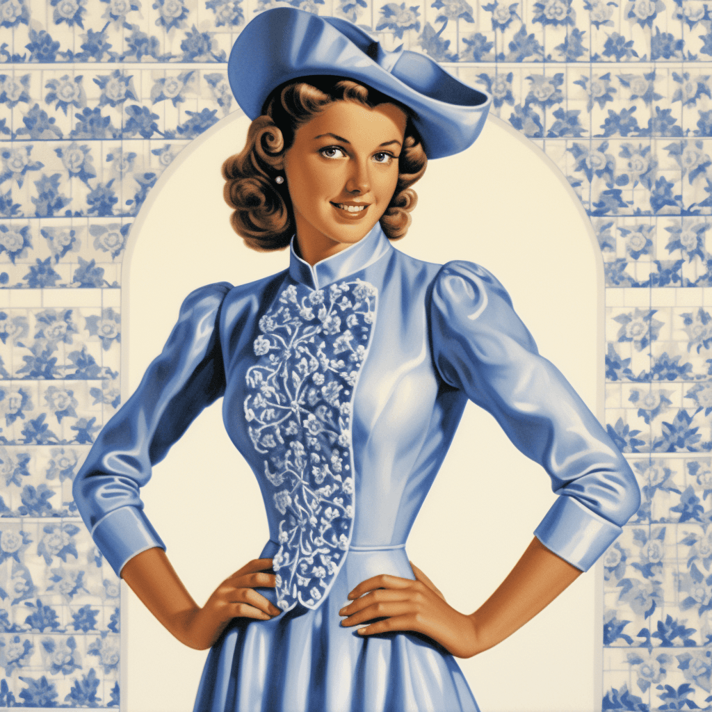 صورة مولدة بالذكاء الاصطناعي: Midjourney prompt: High fashion, vogue, flower pattern, 1948 --no ugl... (نموذج Midjourney - أزياء وموضة)