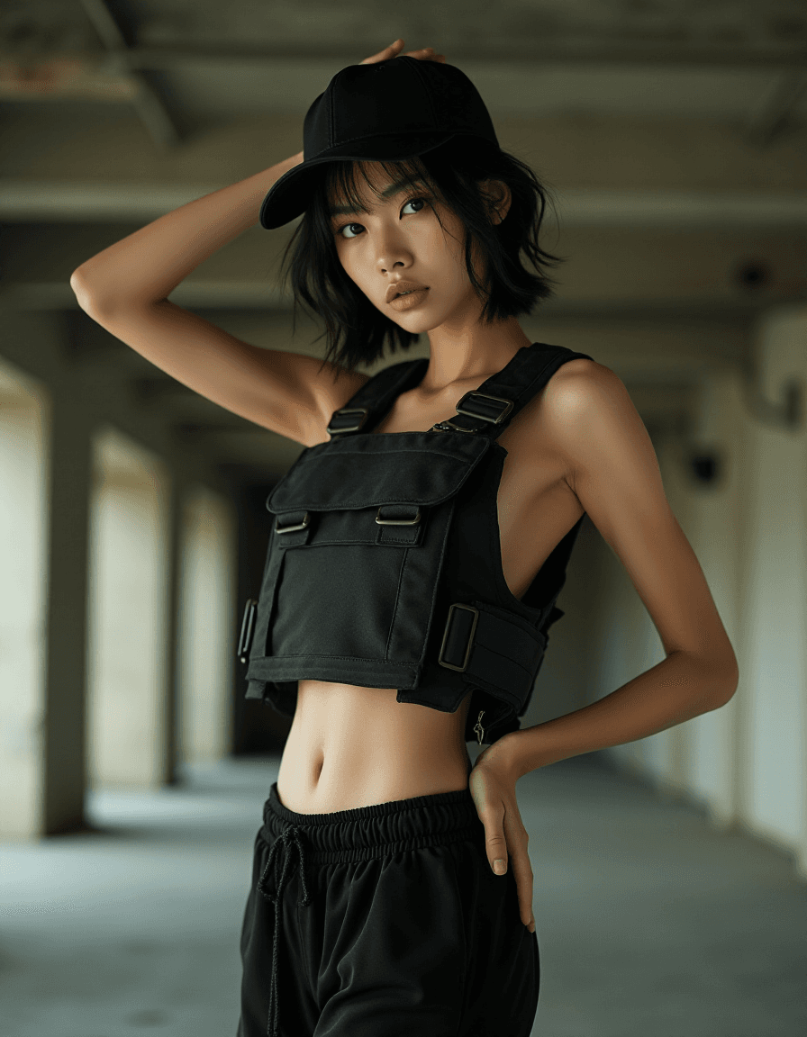 صورة مولدة بالذكاء الاصطناعي: FLUX prompt: High fashion half body photo of a young asian fema... (نموذج FLUX - أزياء وموضة)
