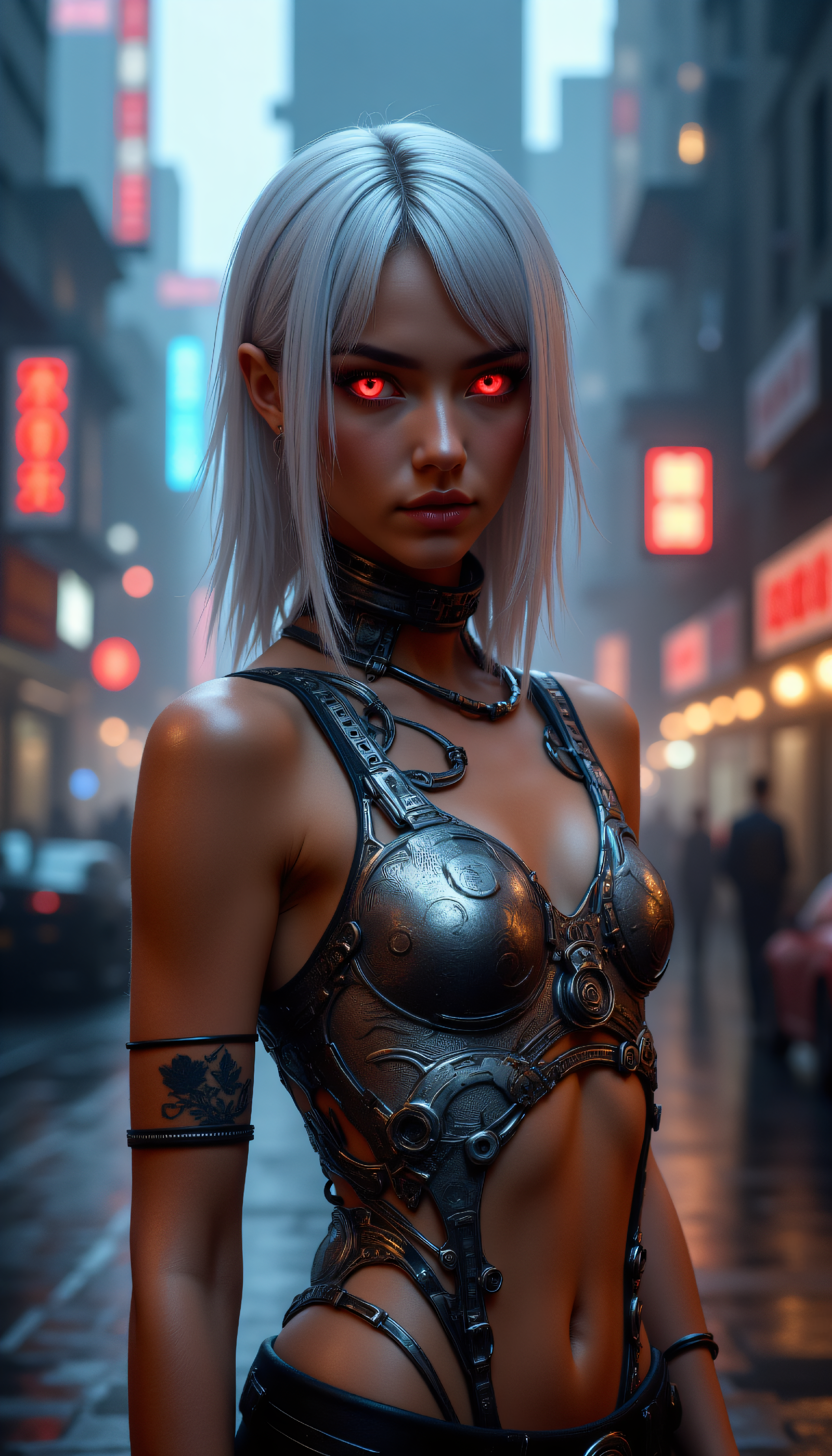 صورة مولدة بالذكاء الاصطناعي: FLUX prompt: Hires Cyberpunk photo of a 24-year-old Danish-Kaby... (نموذج FLUX - أزياء وموضة)
