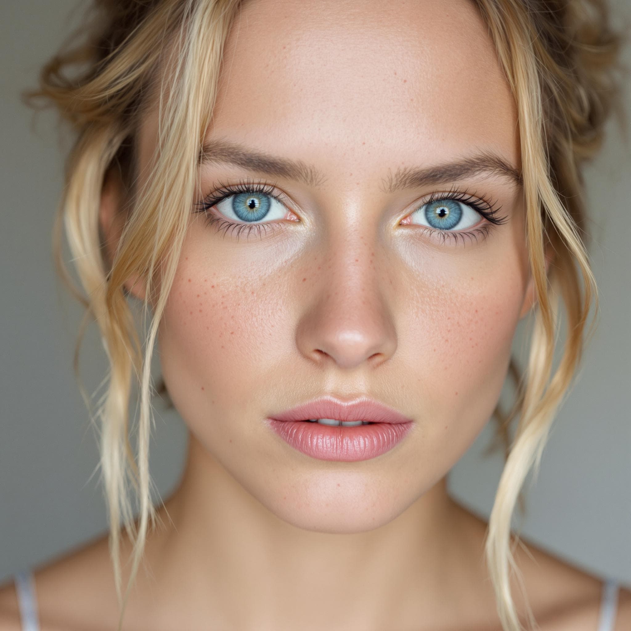 صورة مولدة بالذكاء الاصطناعي: FLUX prompt: Close-up portrait of a woman with blue eyes, light... (نموذج FLUX - FLUX)