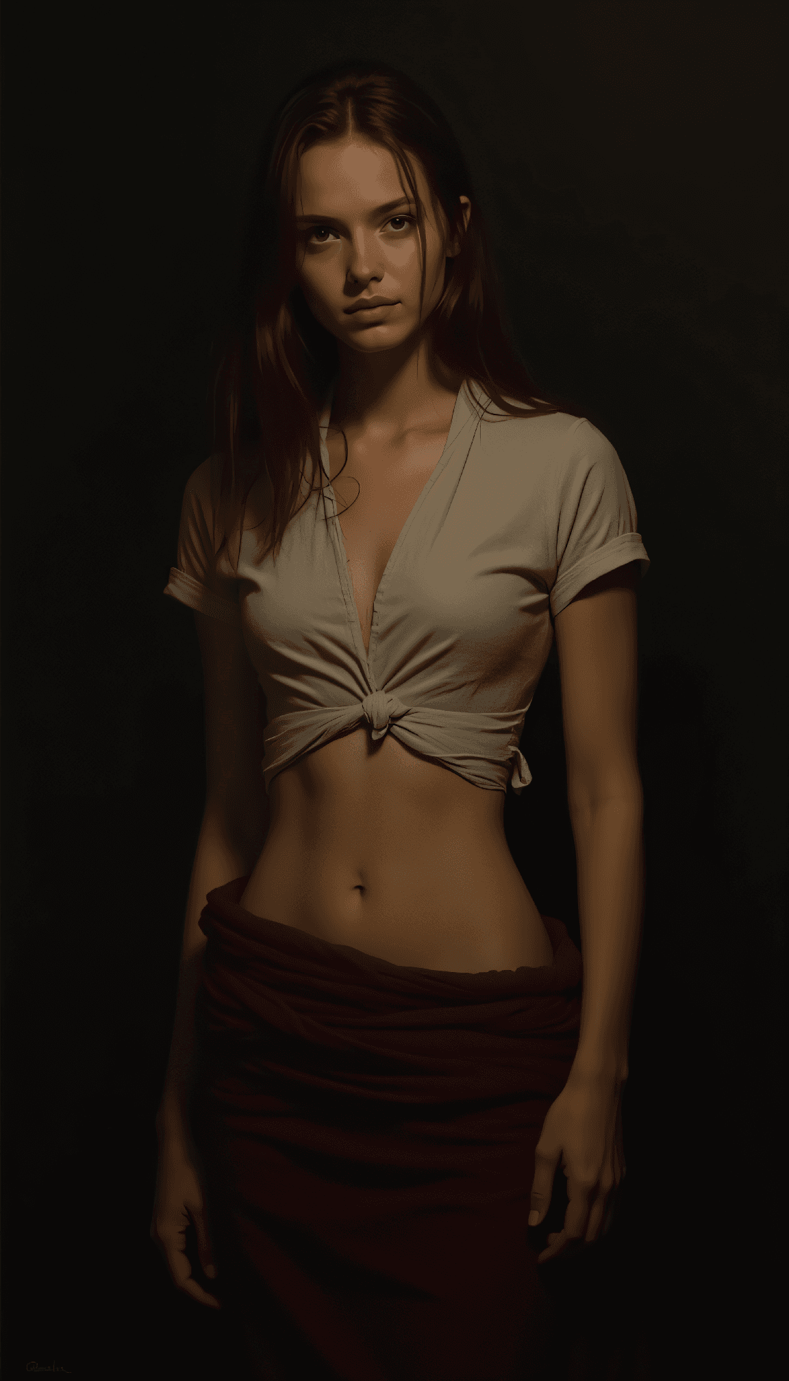 صورة مولدة بالذكاء الاصطناعي: FLUX prompt: Tenebristic oil painting with dramatic light contr... (نموذج FLUX - أزياء وموضة)