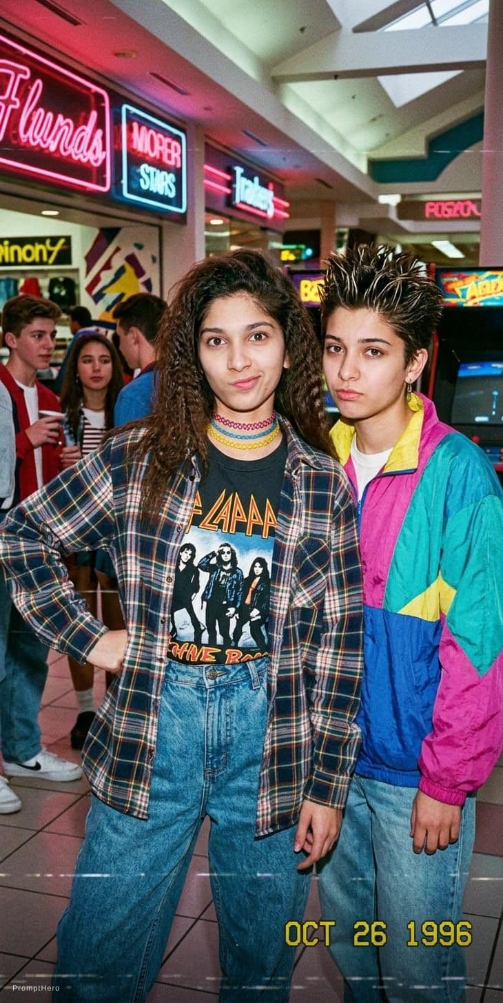 AI generated: Hero prompt: Kooky portraits of 90’s mall teens in retro clothi... (Hero - Hero)