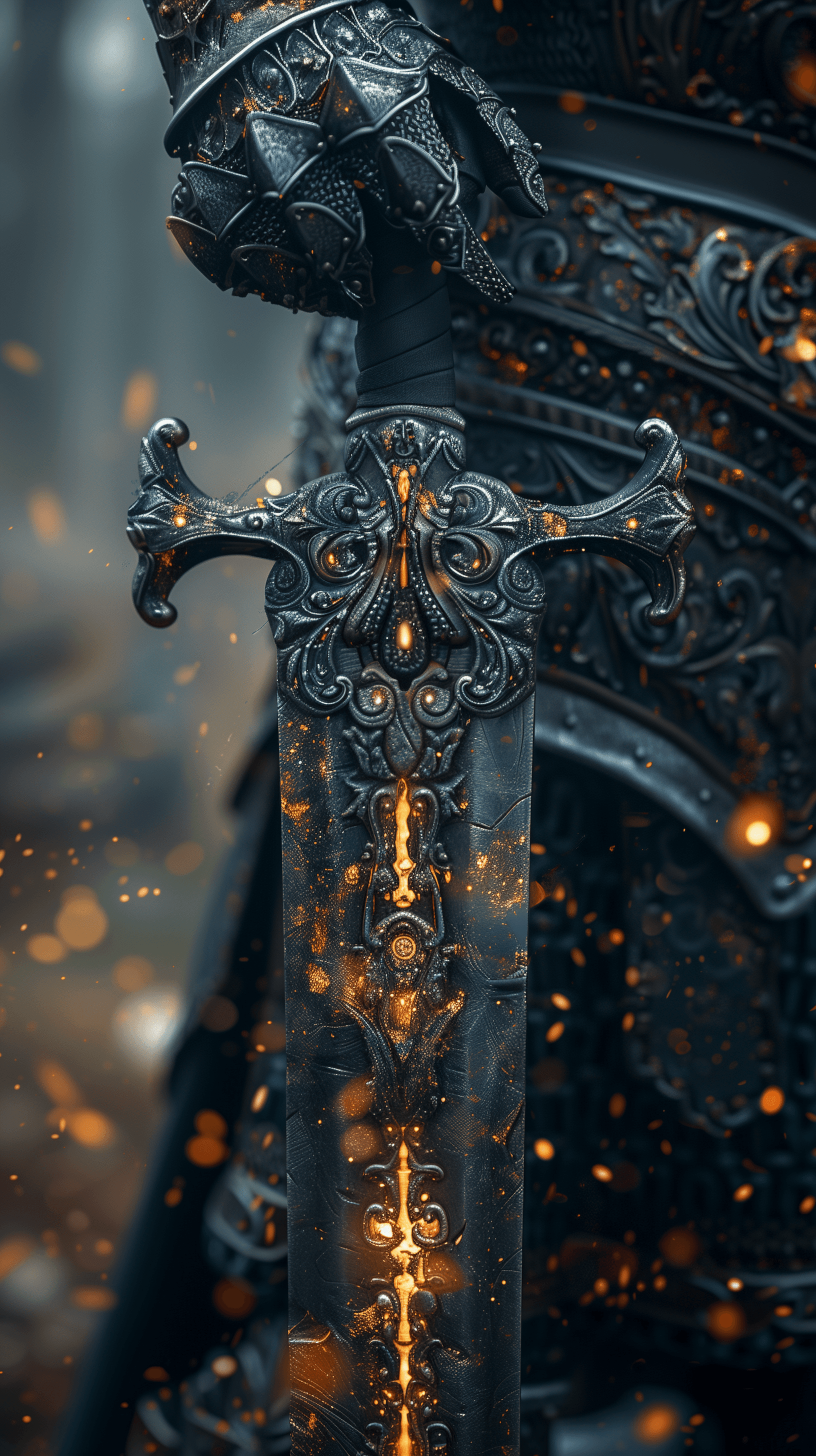 AI generated: Midjourney prompt: close-up view of a knight wielding a long black sw... (Midjourney - Photography)