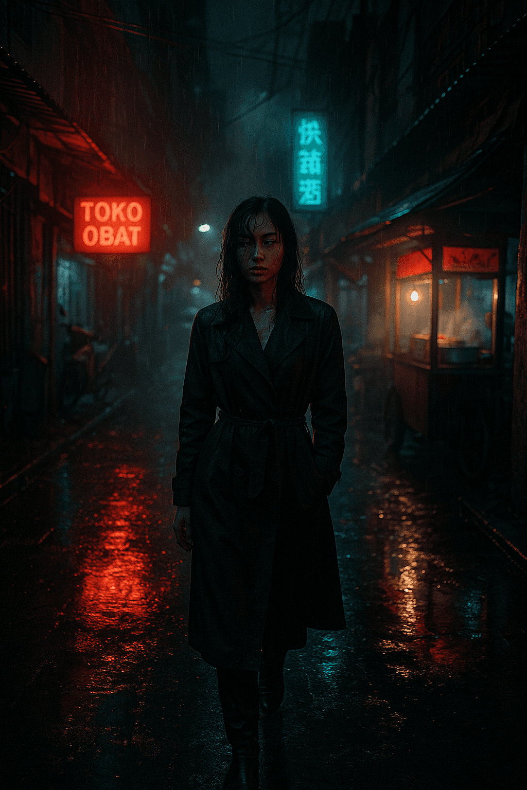 AI generated: ChatGPT Image prompt: mysterious Southeast Asian woman walking alone dow... (ChatGPT Image - ChatGPT Image)