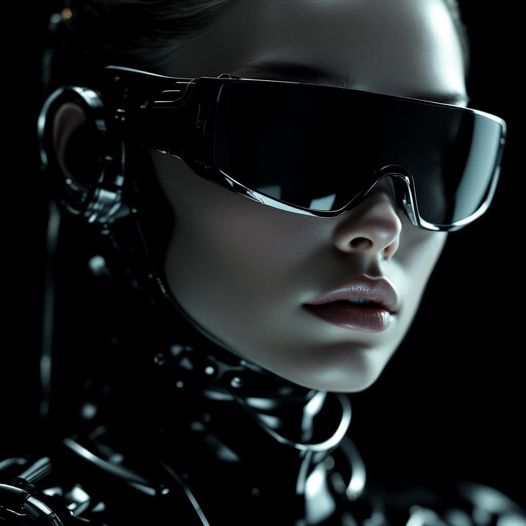 AI generated: FLUX prompt: A portrait of an android woman wearing reflective ... (FLUX - FLUX)