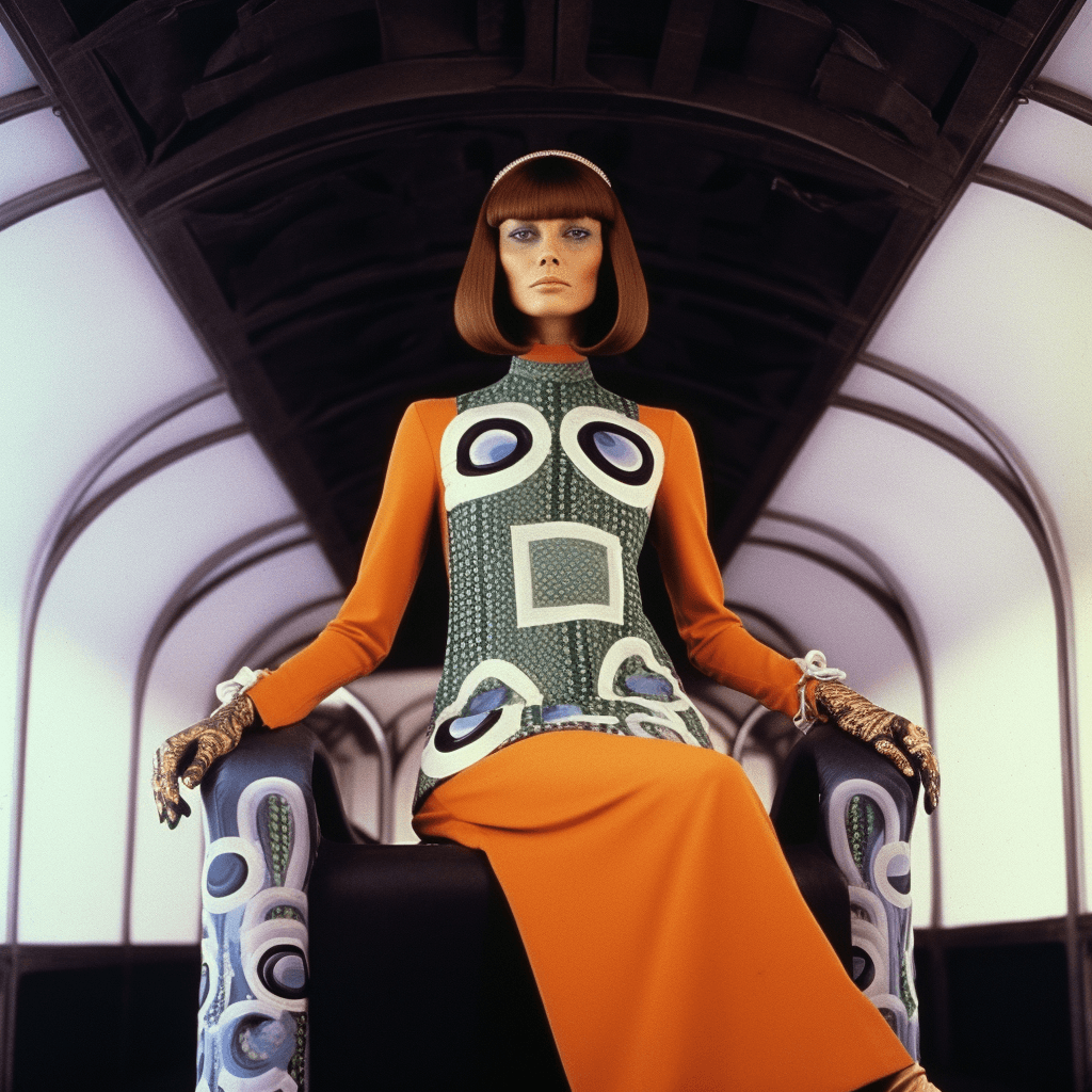 صورة مولدة بالذكاء الاصطناعي: Midjourney prompt: high fashion, vogue, 1967 --c 25 --no no ugly, def... (نموذج Midjourney - أزياء وموضة)
