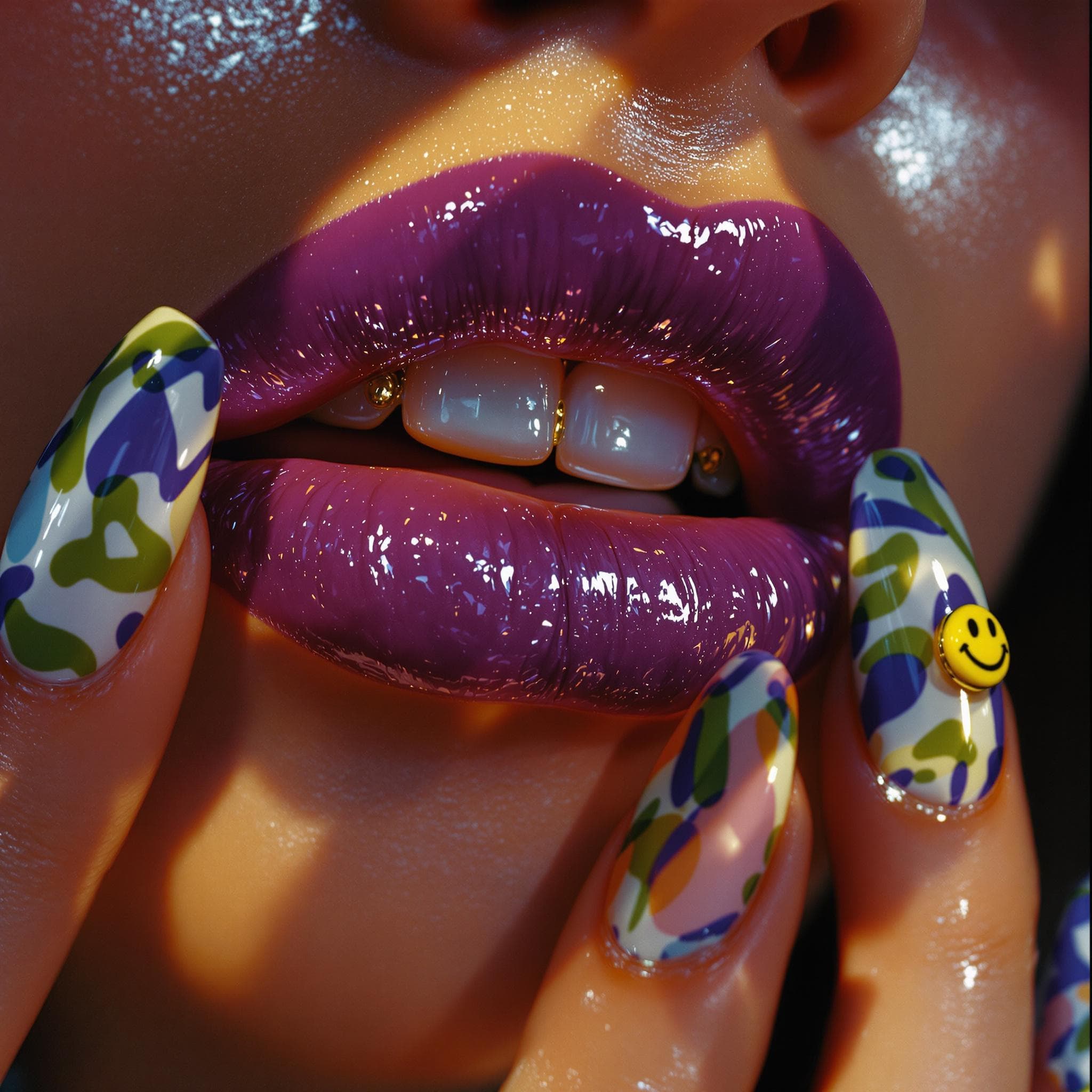 AI generated: FLUX prompt: close-up photograph of glossy purple, full lips sl... (FLUX - FLUX)