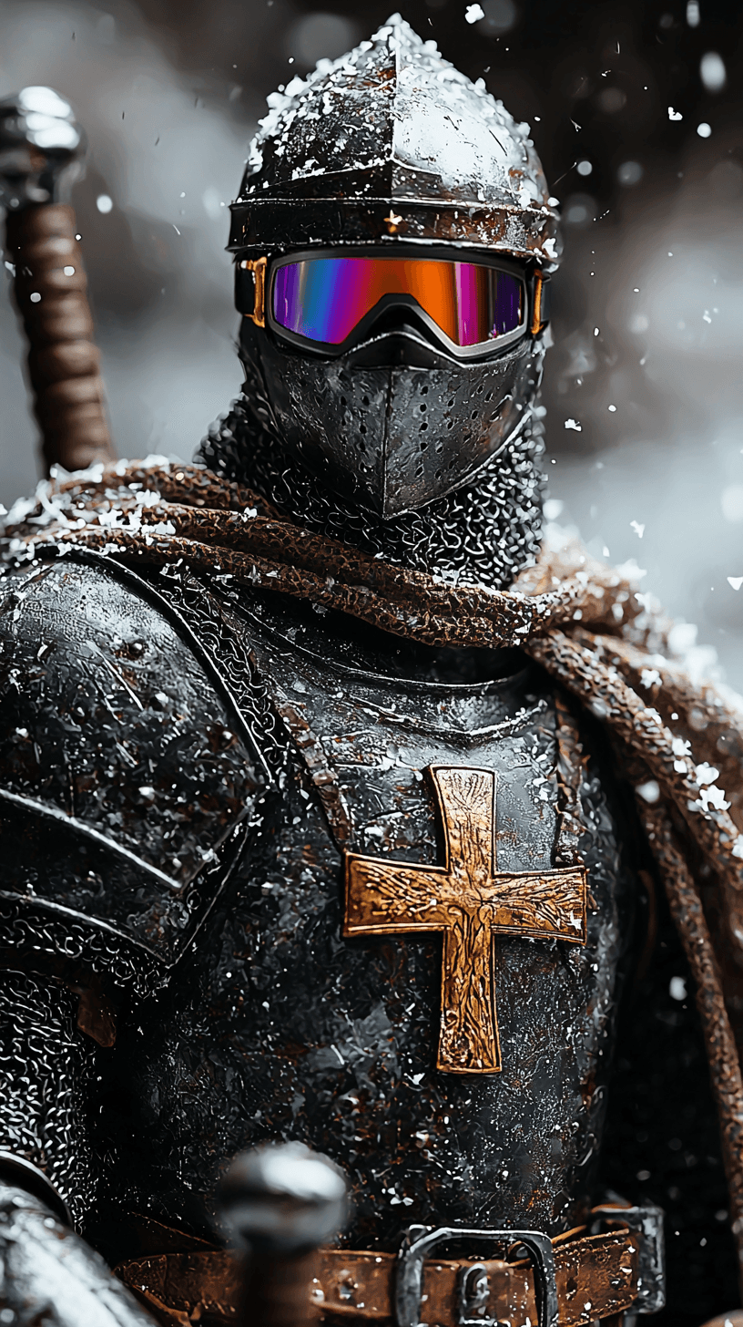 AI generated: Midjourney prompt: Medieval heavily armored knight in a helmet with r... (Midjourney - Photography)