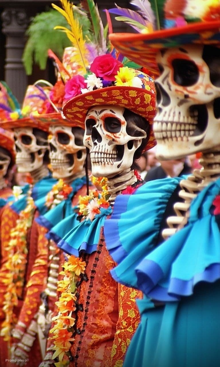 AI generated: Stable Diffusion prompt: Dias de los Muertos Parade in Mexico City, high-re... (Stable Diffusion - Stable Diffusion)