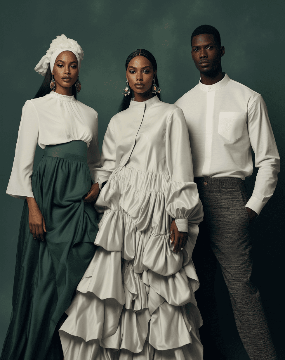AI generated: Midjourney prompt: A photo of four African models wearing modern and ... (Midjourney - Fashion)