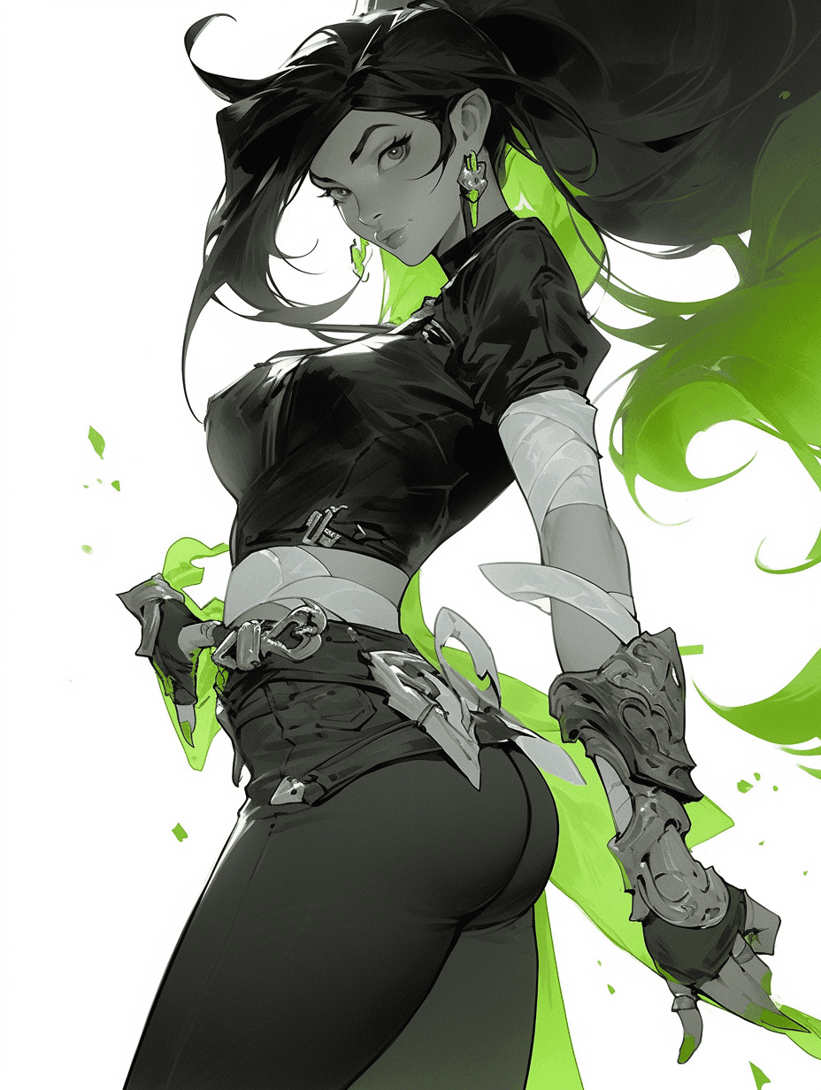 AI generated: Midjourney prompt: Chinese ink art, Akali, League of Legends, black, ... (Midjourney - Anime)