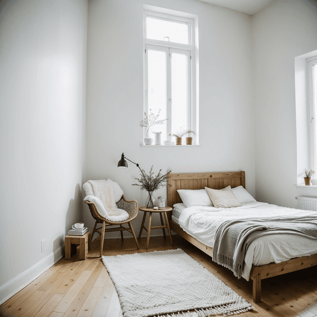 صورة مولدة بالذكاء الاصطناعي: Simple Bedroom Room - Scandinavian Style (نموذج CyberRealistic - Interior Design)