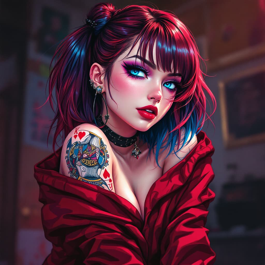 AI generated: FLUX prompt: miko kubota from glitch techs, arcade hall, cyberp... (FLUX - FLUX)