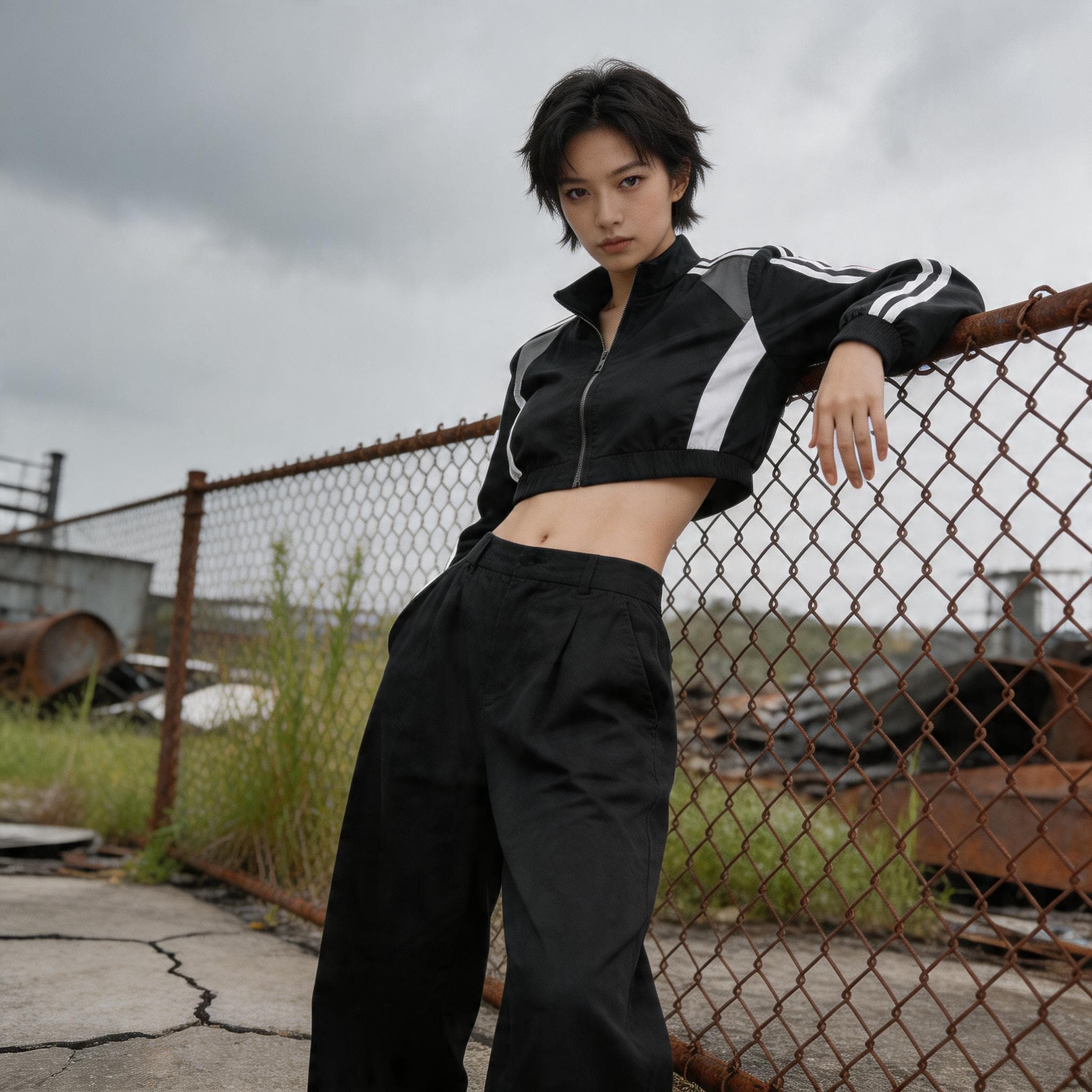 صورة مولدة بالذكاء الاصطناعي: Hero prompt: Fashion photo of a Female model with boyish silhou... (نموذج Hero - Hero)