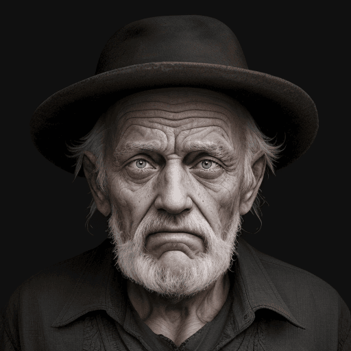 صورة مولدة بالذكاء الاصطناعي: DreamShaper prompt: An image of a very tired old man, black background... (نموذج DreamShaper - DreamShaper)