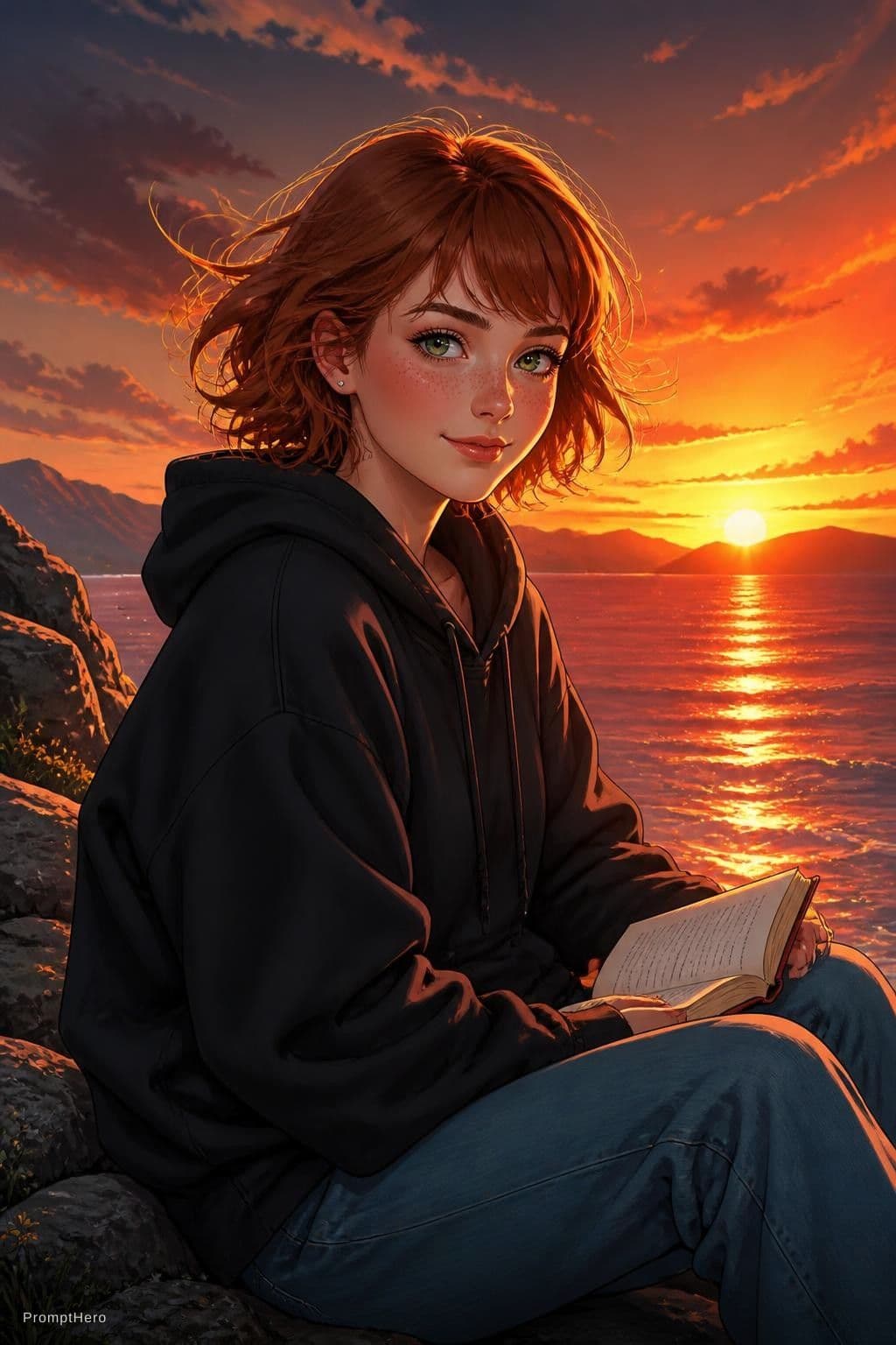 صورة مولدة بالذكاء الاصطناعي: ChatGPT Image prompt: Anime-style illustration of a girl with short redd... (نموذج ChatGPT Image - ChatGPT Image)