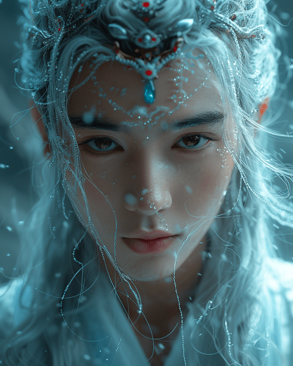 صورة مولدة بالذكاء الاصطناعي: Midjourney prompt: a Chinese boy with white hair living in a cave, a ... (نموذج Midjourney - Concept Art)