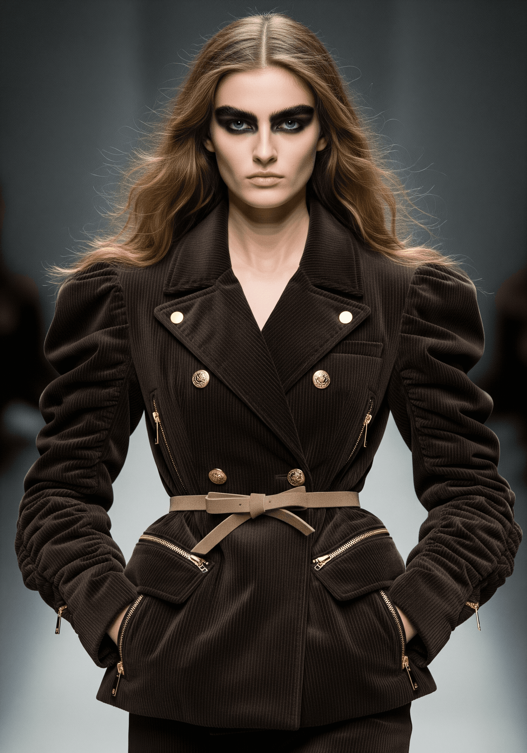 AI generated: Flux.2 prompt: (Imagen 4) A high-fashion runway photography shot ... (Flux.2 - Fashion)